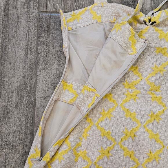 Diane Von Furstenberg Lace Up Henna Diamonds Dress Size 4 Yellow Fit & Flare - Picture 8 of 16